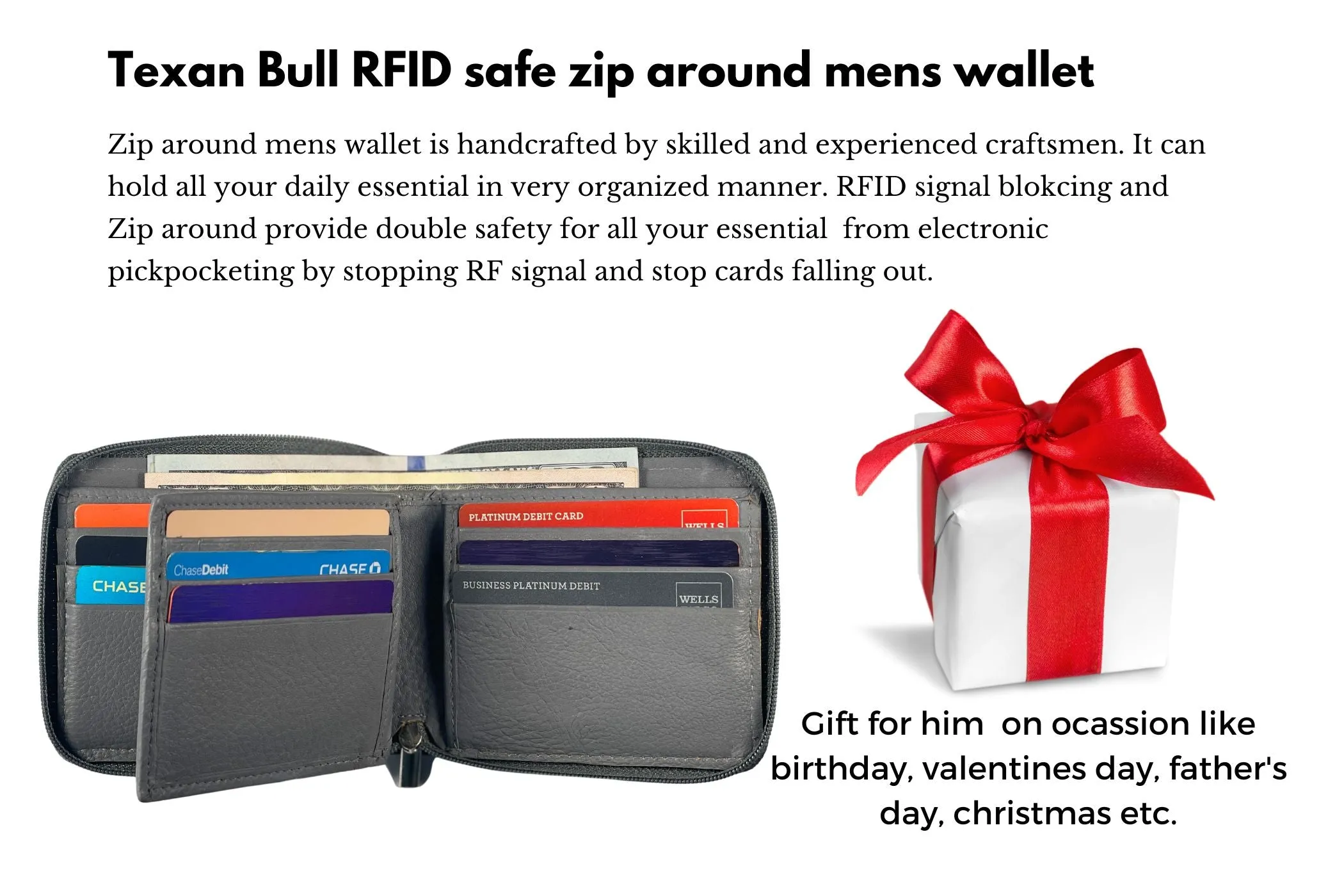 Bullz®  RFID Signal Blocking Zipper Mens Wallet TXB-RF5101
