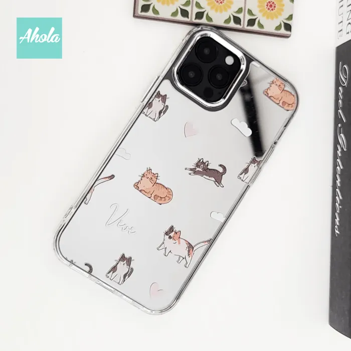 【Cat Doodle】Protective Cat Print Mirror Phone Case 全包邊名字貓貓圖案鏡面電話殼
