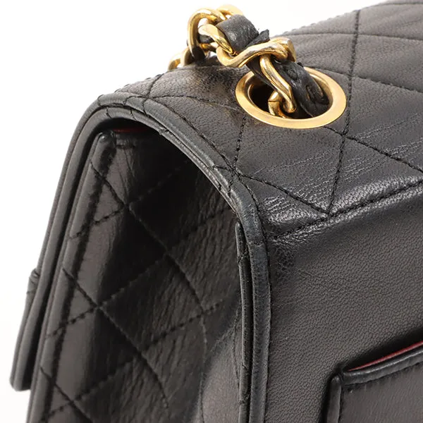 Chanel Around 1992 Made Design Flap Turn-Lock Chain Bag Black