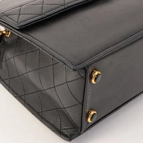 Chanel Around 1992 Made Design Flap Turn-Lock Chain Bag Black