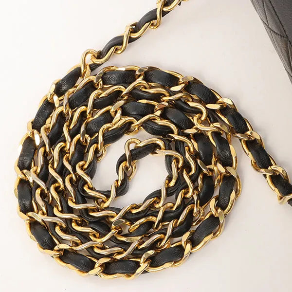 Chanel Around 1992 Made Design Flap Turn-Lock Chain Bag Black