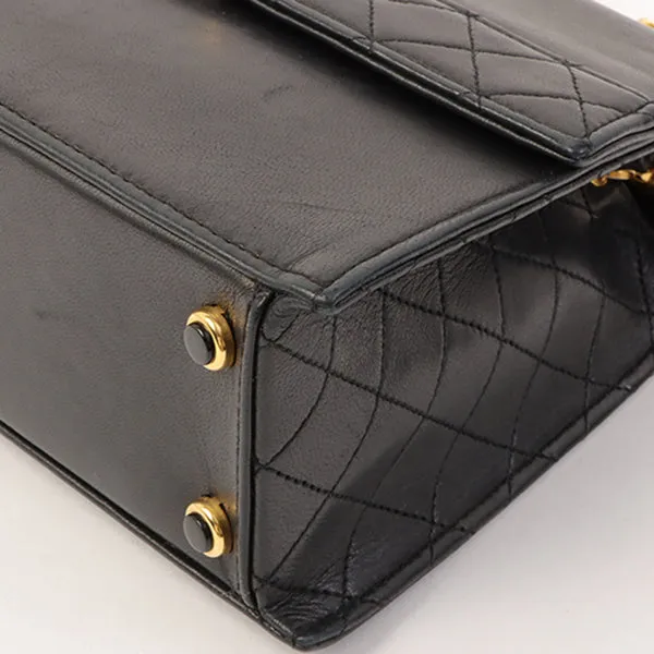 Chanel Around 1992 Made Design Flap Turn-Lock Chain Bag Black