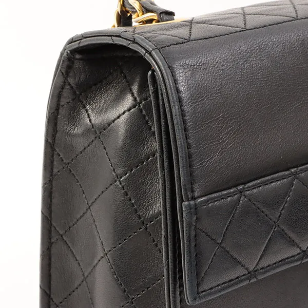 Chanel Around 1992 Made Design Flap Turn-Lock Chain Bag Black