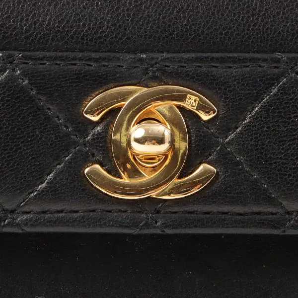 Chanel Around 1992 Made Design Flap Turn-Lock Chain Bag Black