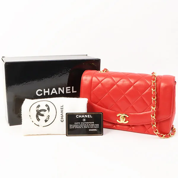 Chanel Around 1992 Made Diana Flap Chain Bag 23Cm Red