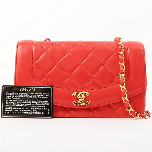 Chanel Around 1992 Made Diana Flap Chain Bag 23Cm Red