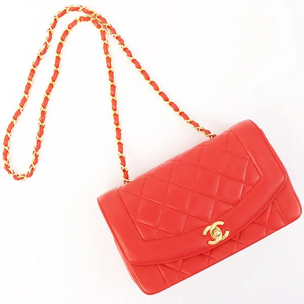 Chanel Around 1992 Made Diana Flap Chain Bag 23Cm Red