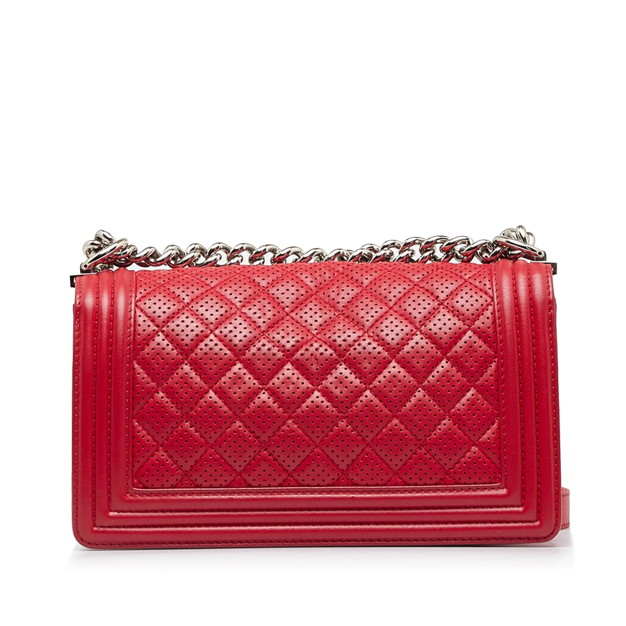 Chanel Boy Flap Bag Medium Red Perforated Lambskin Silver