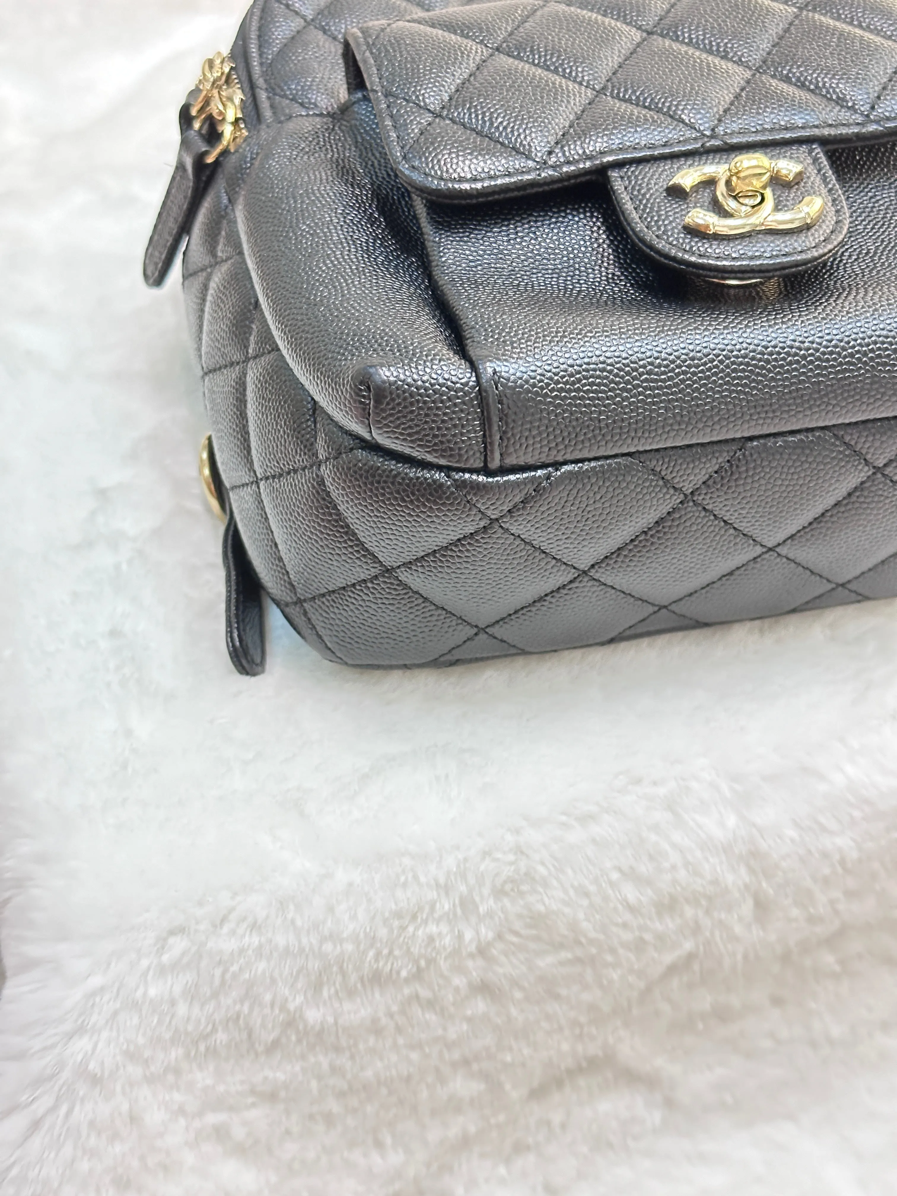 Chanel CC Day Backpack Quilted Caviar Mini