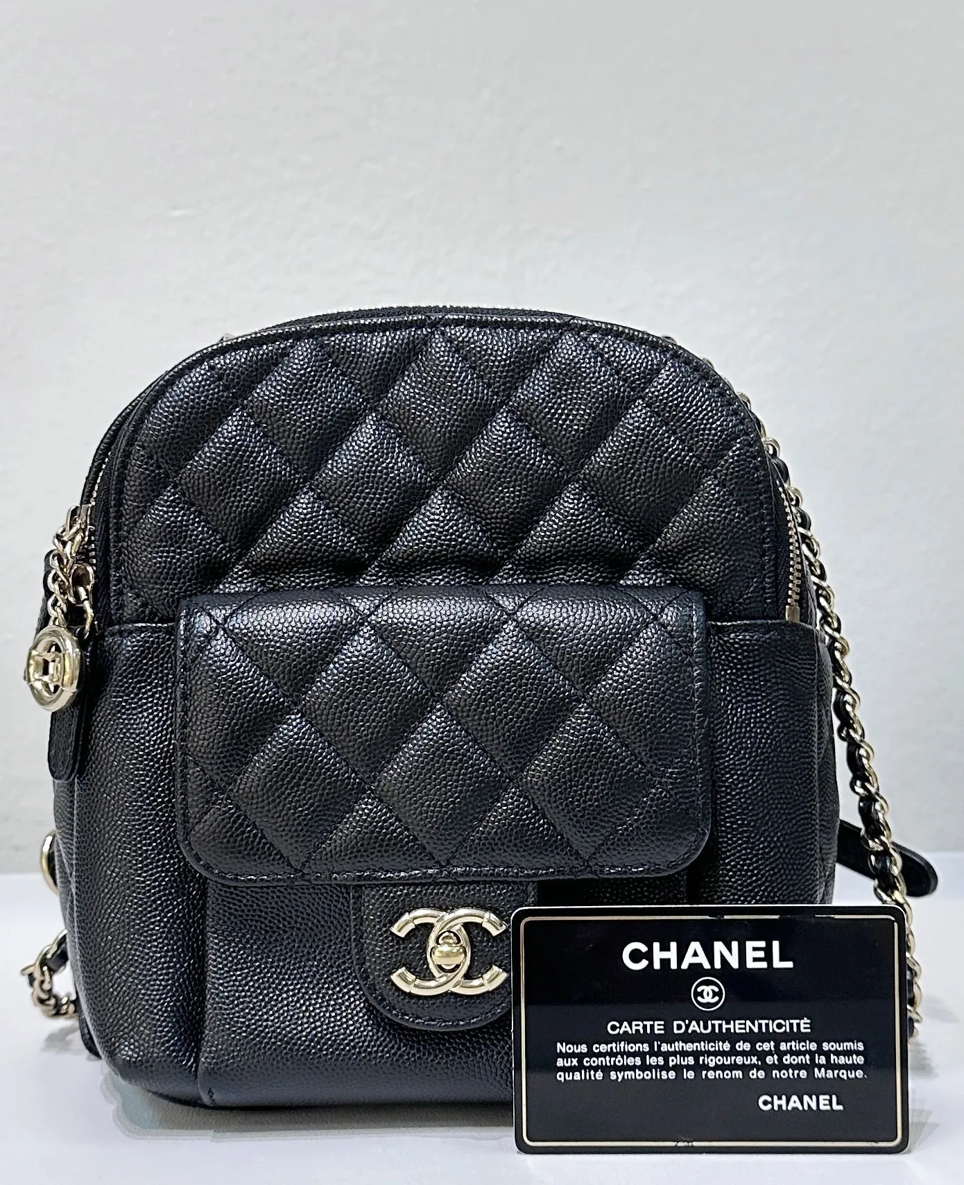 Chanel CC Day Backpack Quilted Caviar Mini