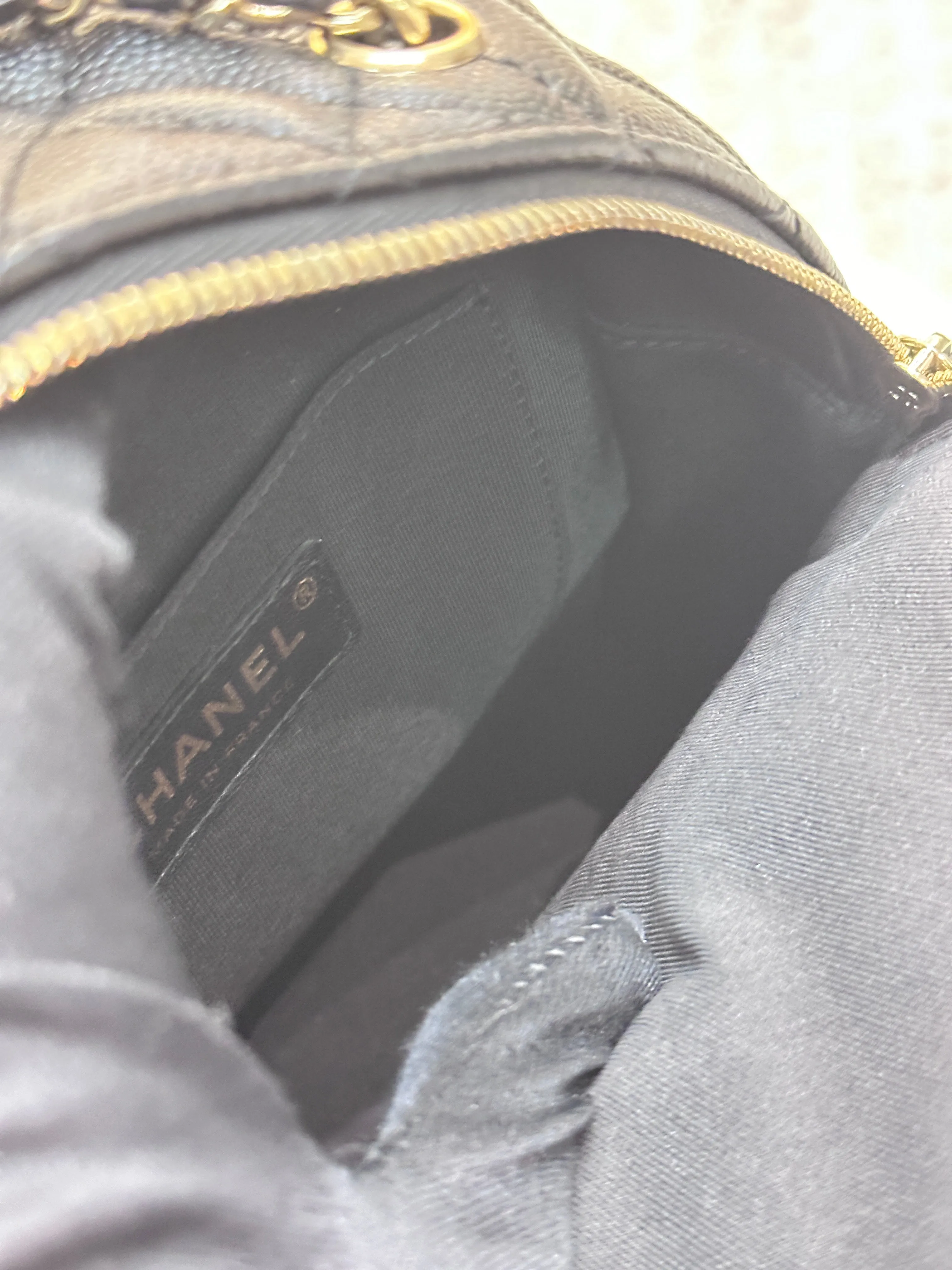 Chanel CC Day Backpack Quilted Caviar Mini