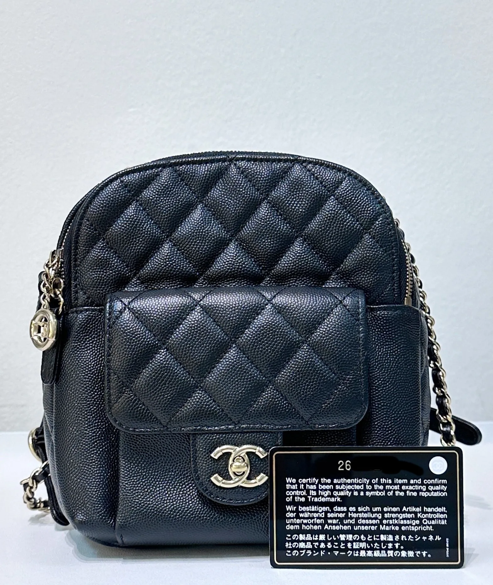 Chanel CC Day Backpack Quilted Caviar Mini