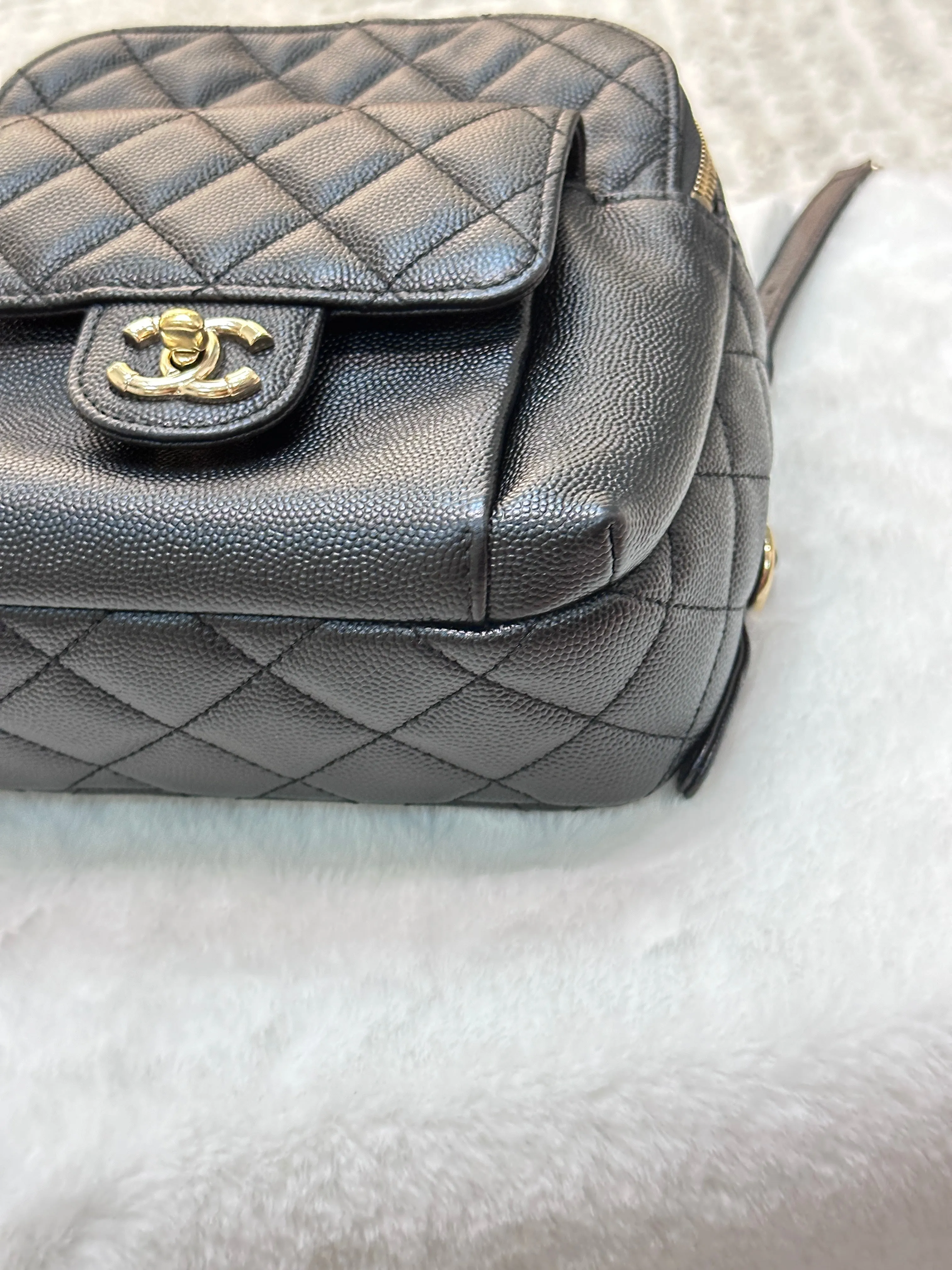 Chanel CC Day Backpack Quilted Caviar Mini
