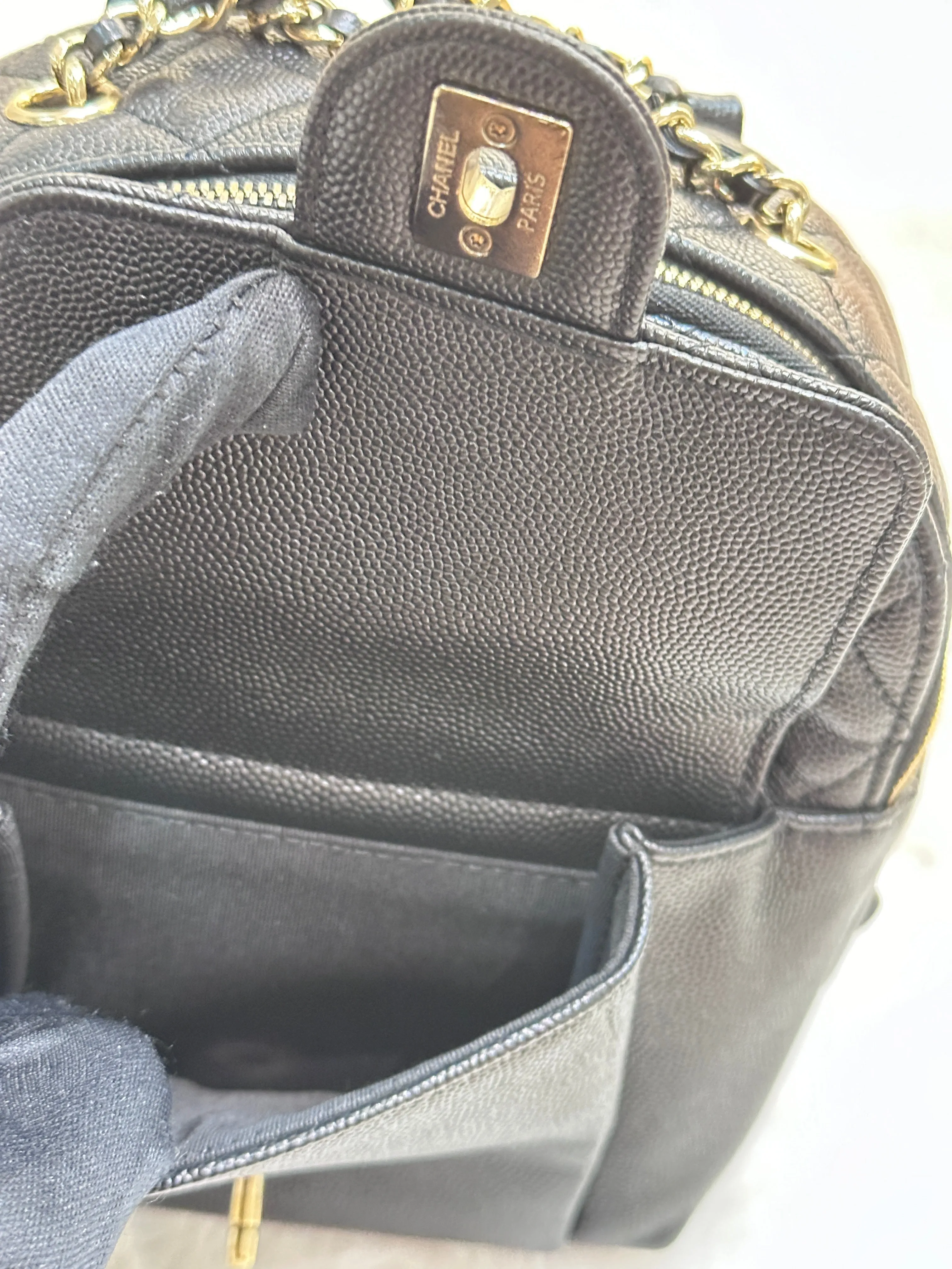 Chanel CC Day Backpack Quilted Caviar Mini