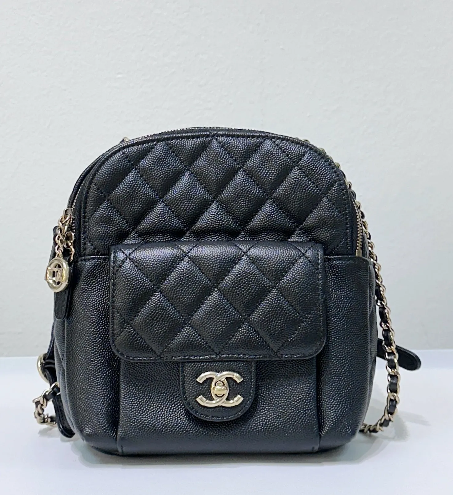 Chanel CC Day Backpack Quilted Caviar Mini