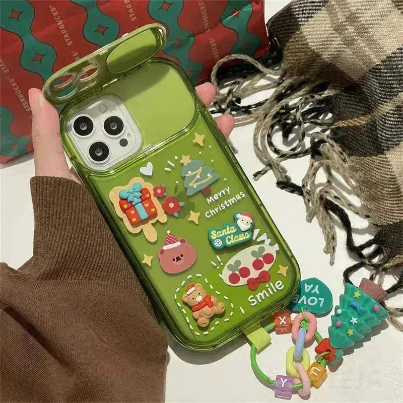 Christmas -Themed Silicone iphone Protective case with pendant girls
