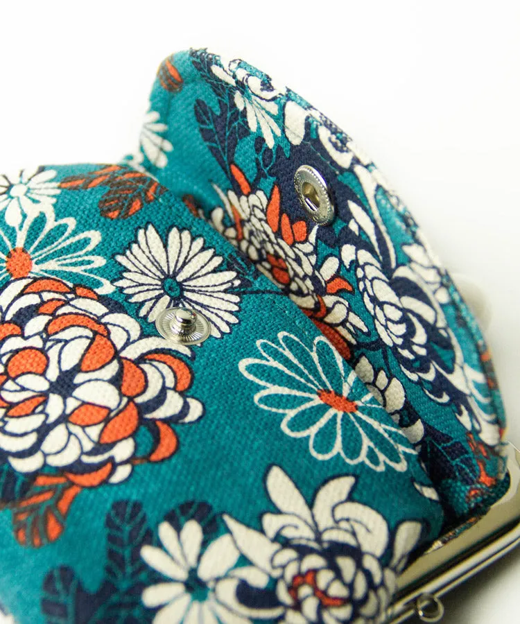 Chrysanthemum Double Clasp Coin Purse / Gamaguchi Japanese Coin Purse