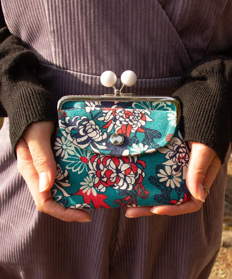 Chrysanthemum Double Clasp Coin Purse / Gamaguchi Japanese Coin Purse