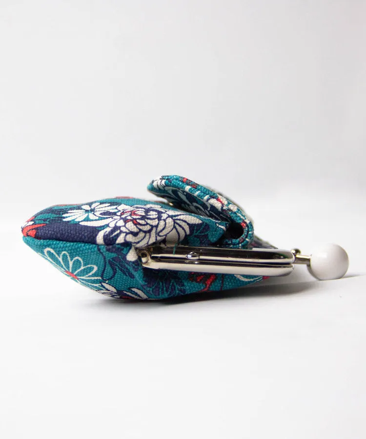 Chrysanthemum Double Clasp Coin Purse / Gamaguchi Japanese Coin Purse