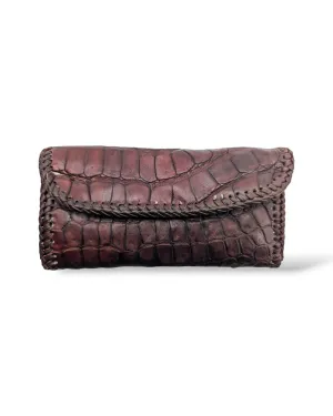 Coffee Brown Alligator Leather Clutch