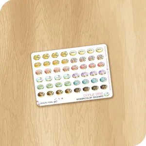 Coffee Time - Watercolor Planner Stickers MINI - 48 Donuts