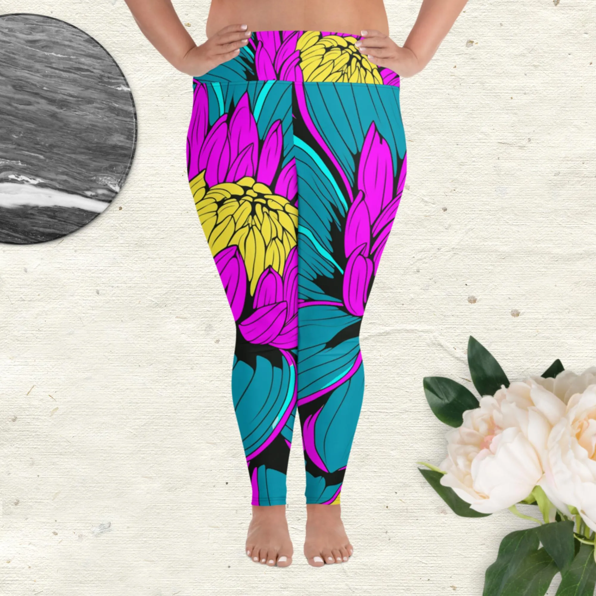 Colorful and Vibrant Roy Lichtenstein Dahlia 001 Yoga Plus Sized Pants for Women