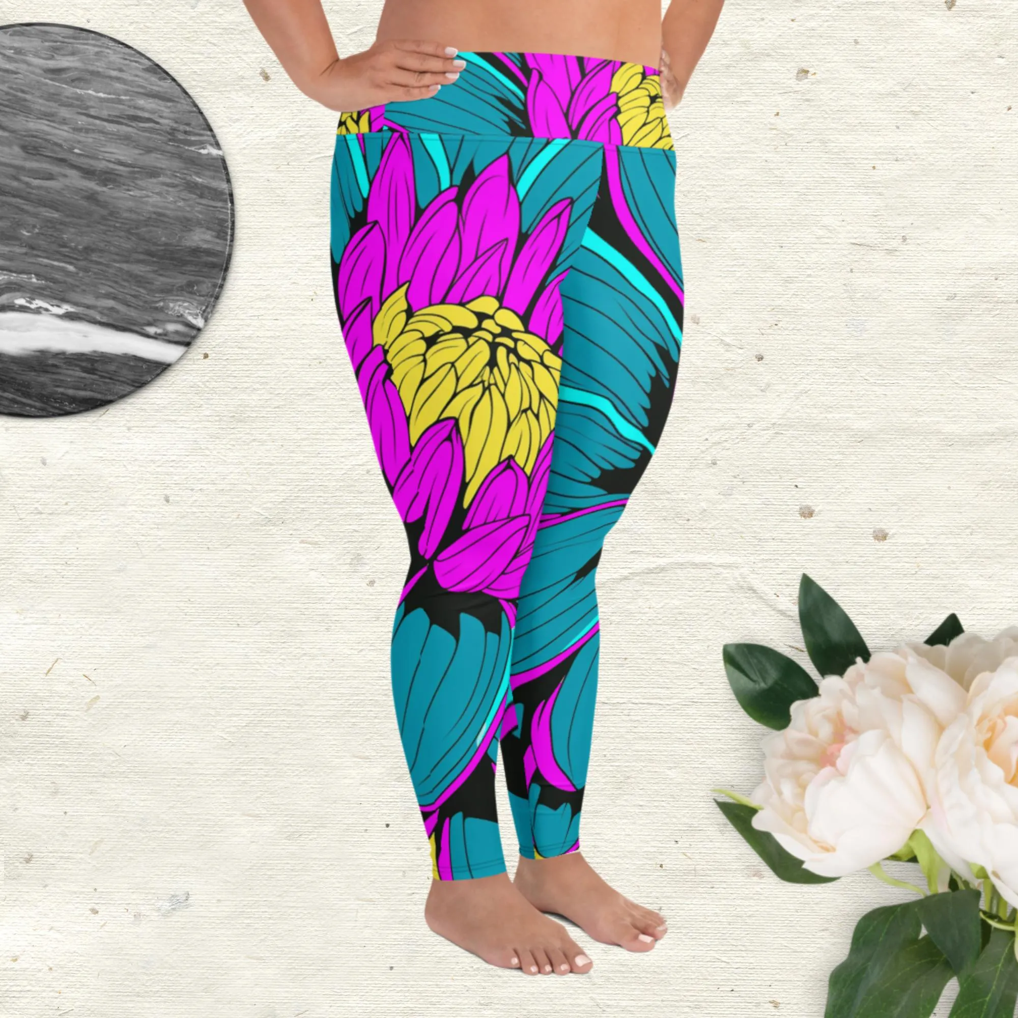 Colorful and Vibrant Roy Lichtenstein Dahlia 001 Yoga Plus Sized Pants for Women