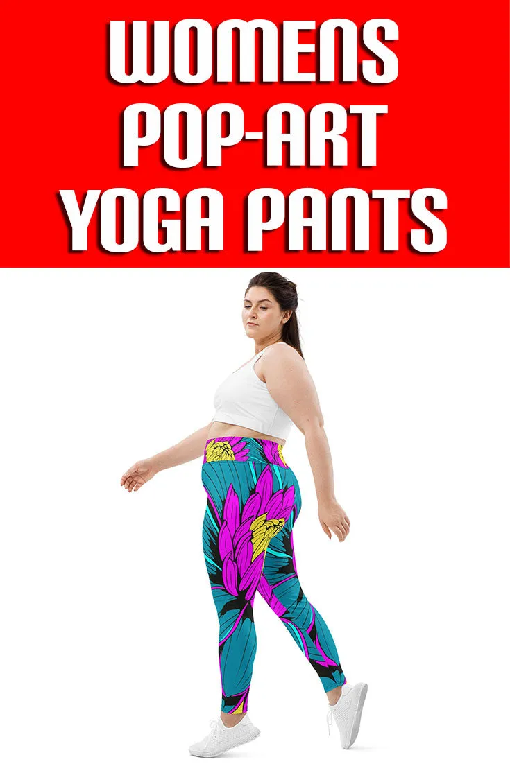 Colorful and Vibrant Roy Lichtenstein Dahlia 001 Yoga Plus Sized Pants for Women