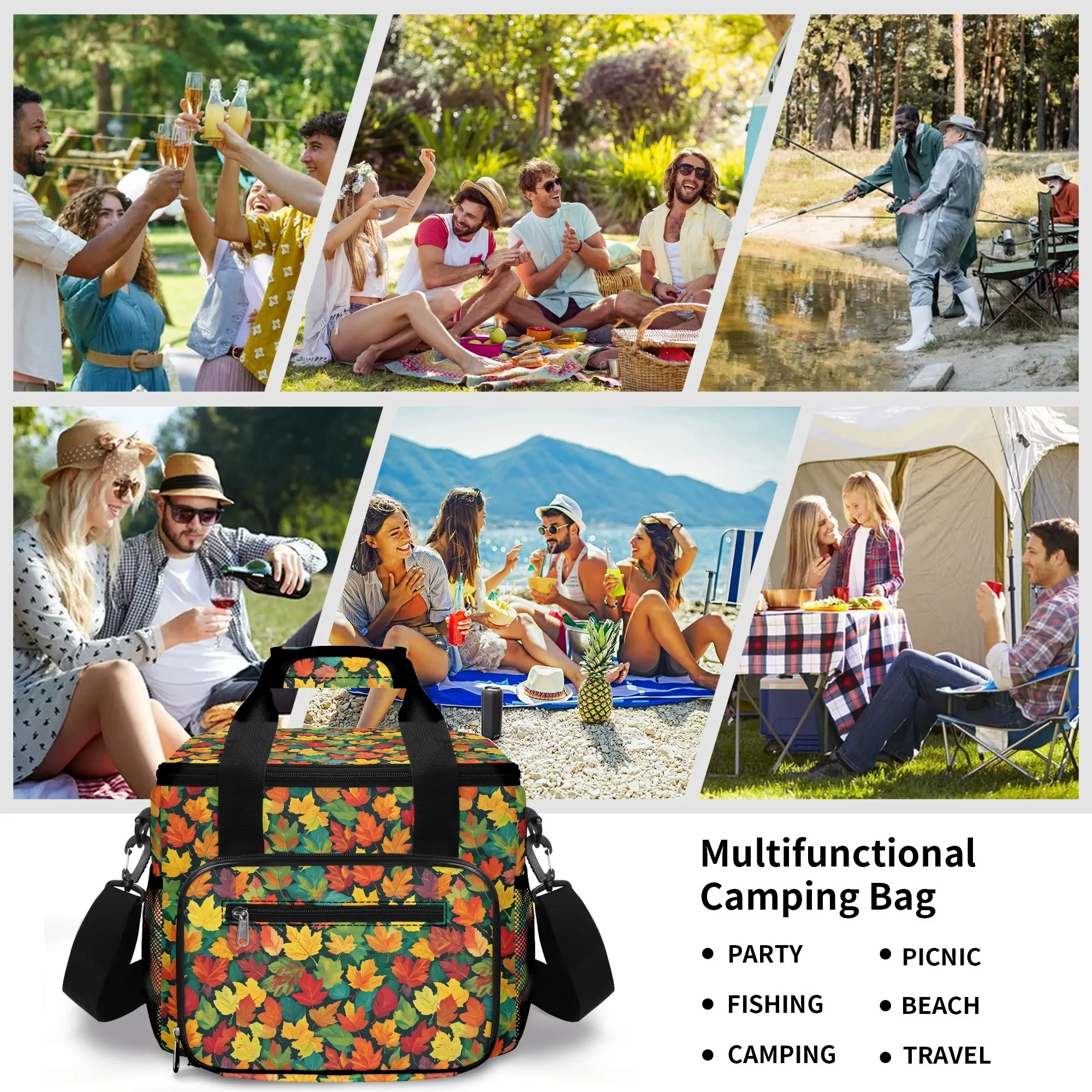 Colorful Leaves Insulated Leakproof Cooler Bag Lunch Box