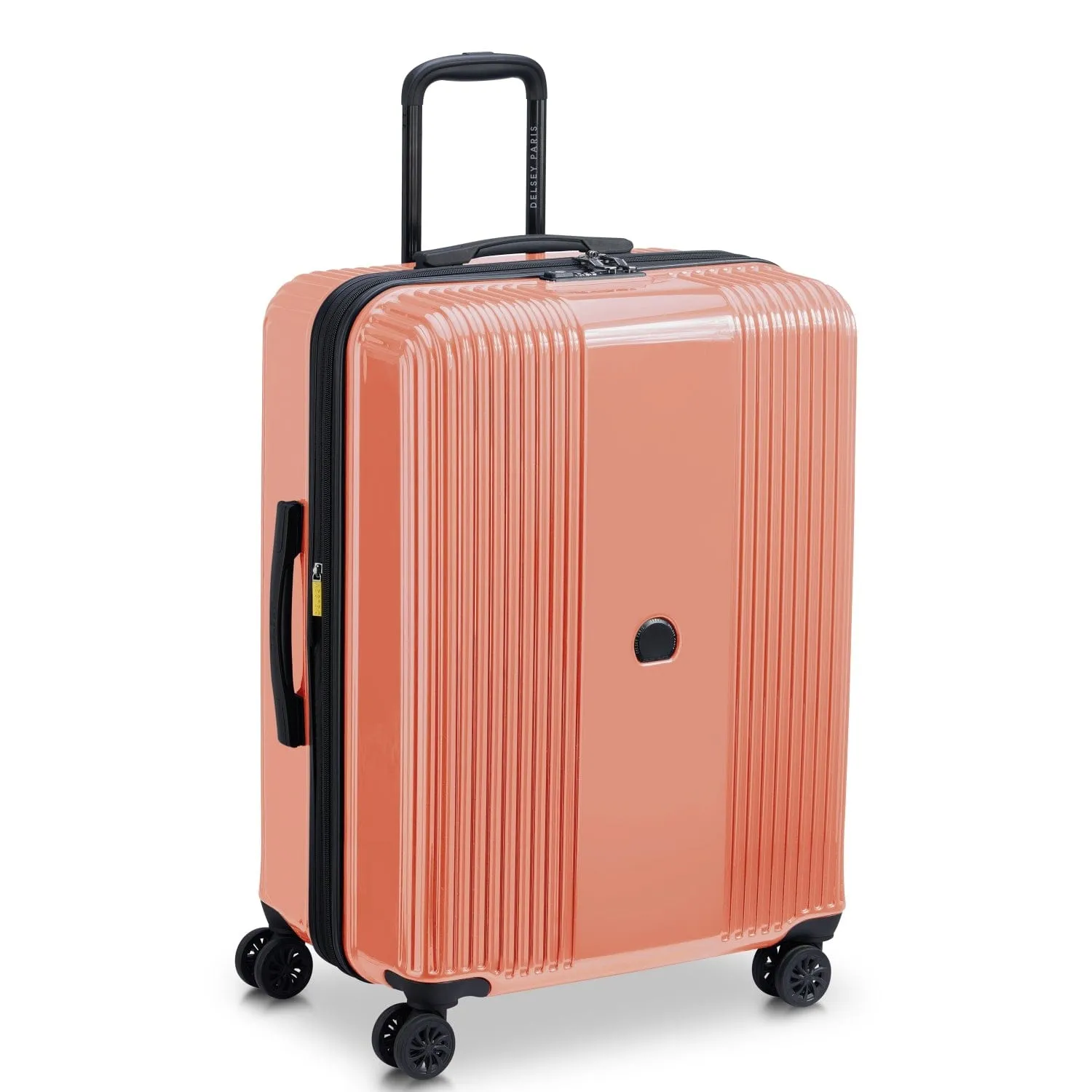Delsey Ophelie 55 70 82cm Hardcase 4 Double Wheel Expandable Cabin & Check-In Luggage Trolley Set Glossy Pink   FREE Delsey Agreable Backpack