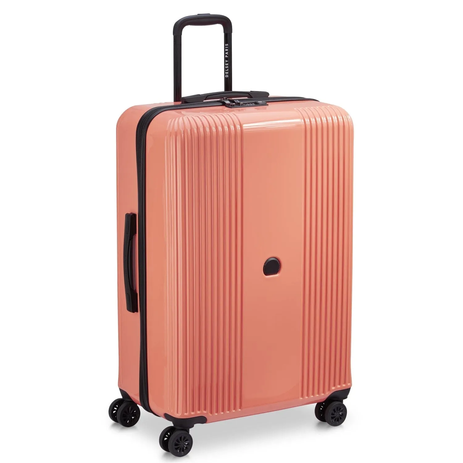 Delsey Ophelie 55 70 82cm Hardcase 4 Double Wheel Expandable Cabin & Check-In Luggage Trolley Set Glossy Pink   FREE Delsey Agreable Backpack