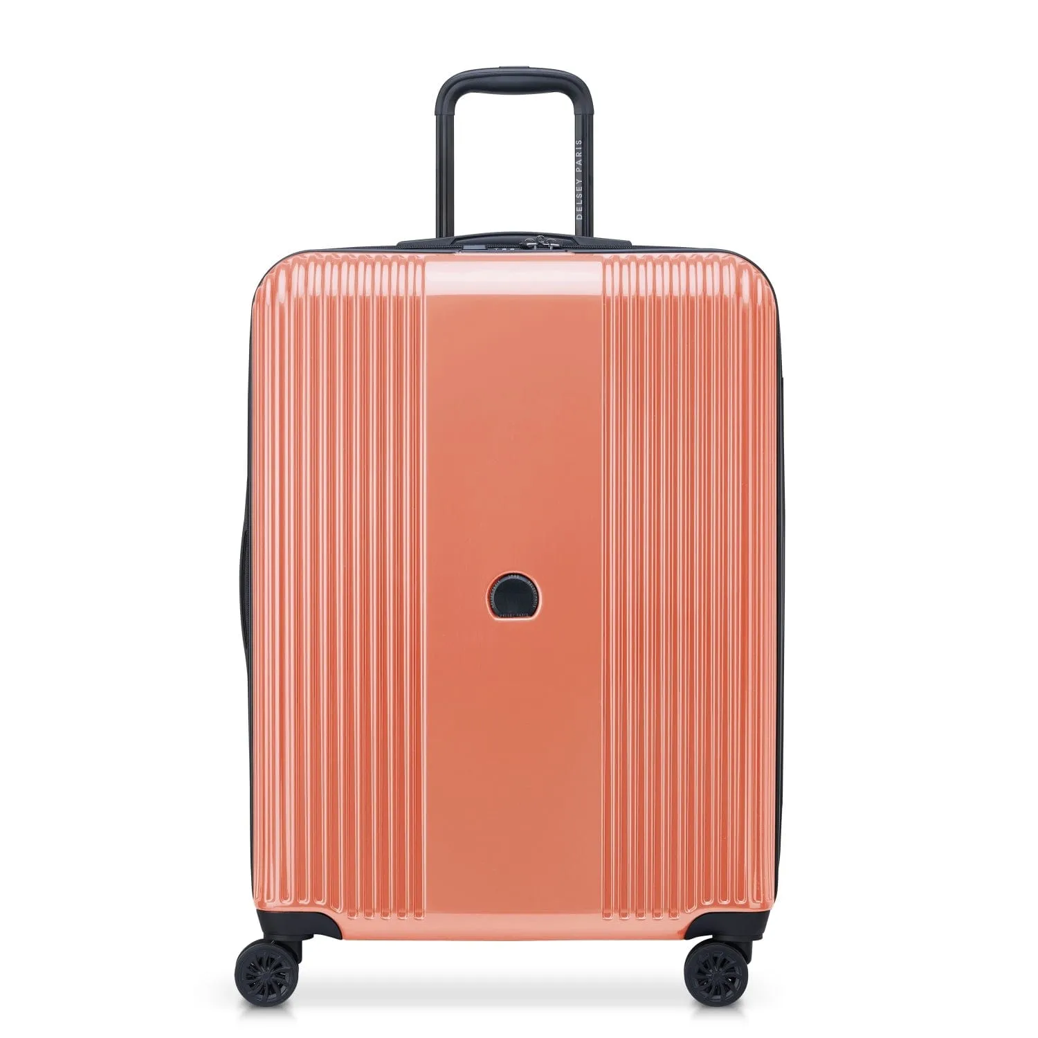 Delsey Ophelie 55 70 82cm Hardcase 4 Double Wheel Expandable Cabin & Check-In Luggage Trolley Set Glossy Pink   FREE Delsey Agreable Backpack