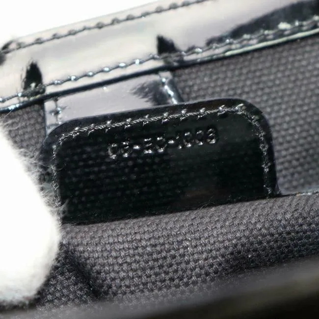 Dior Satchel Or Black Glossy Embossed Trotter Logo Print Enamel Leather Patent Tote