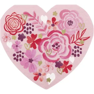 Elegant Valentine Large Heart Shaped Lunch Napkins, 16 Count