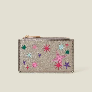 Embroidered Star Card Holder Silver