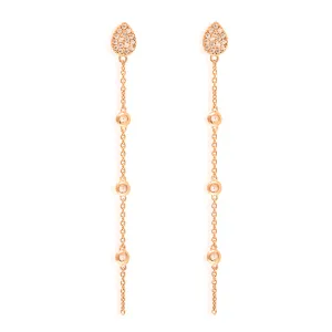 ET-15/R - Teardrop Pave  Stud Earring Hanging Chain with Cubic Zirconia