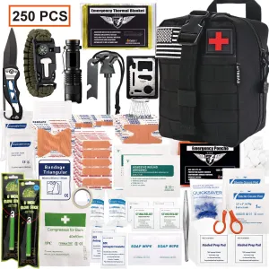 EVERLIT 250 Pieces Survival First Aid Kit IFAK Molle System Compatible Outdoor Gear Emergency Kits Trauma Bag for Camping Boat Hunting Hiking Home Car Earthquake and Adventures (Black)