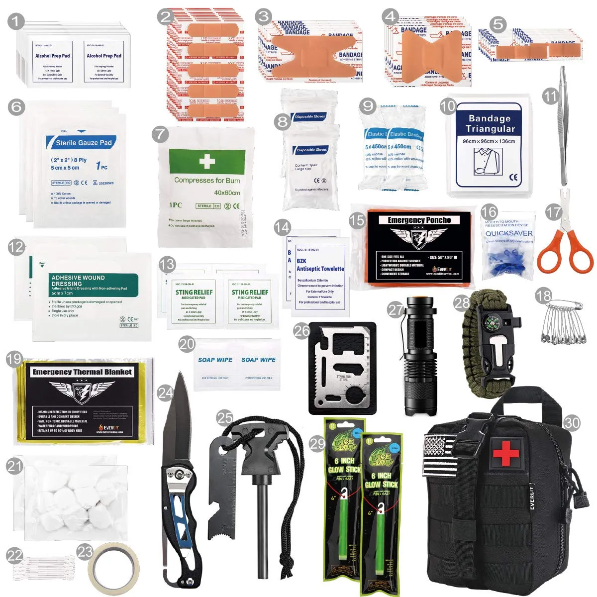 EVERLIT 250 Pieces Survival First Aid Kit IFAK Molle System Compatible Outdoor Gear Emergency Kits Trauma Bag for Camping Boat Hunting Hiking Home Car Earthquake and Adventures (Black)