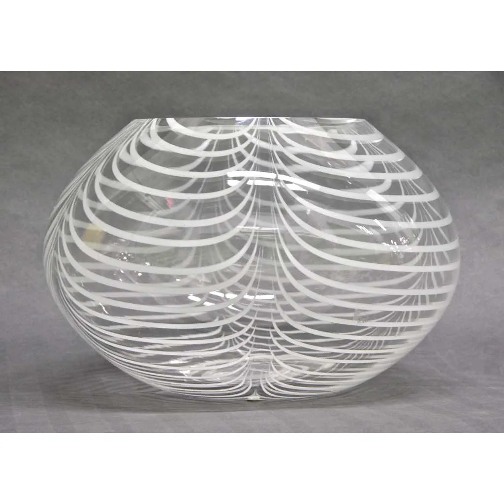 Formia 1970s Modern Italian Crystal Murano Glass Bowl with White Swags
