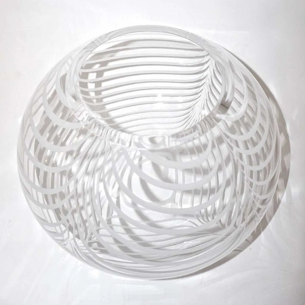 Formia 1970s Modern Italian Crystal Murano Glass Bowl with White Swags