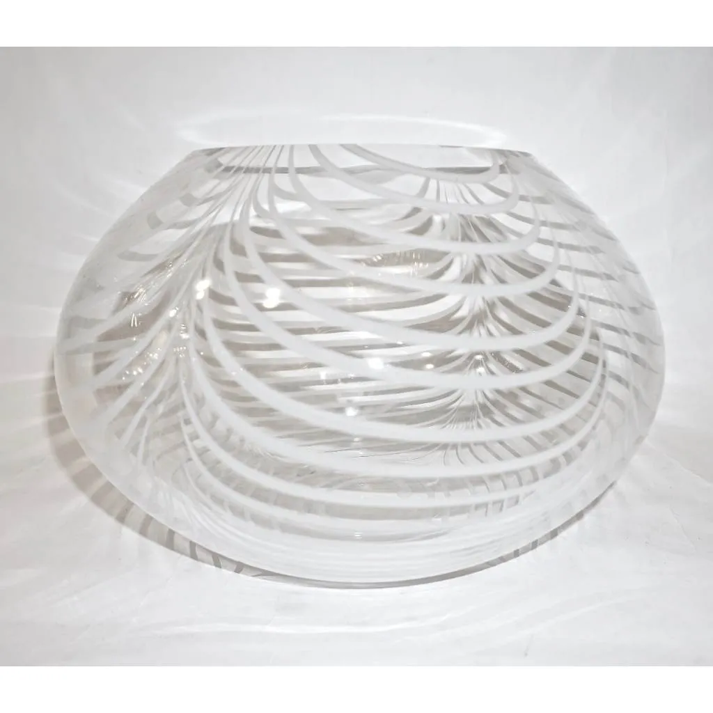 Formia 1970s Modern Italian Crystal Murano Glass Bowl with White Swags