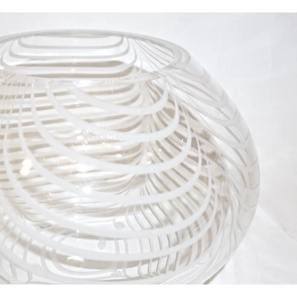 Formia 1970s Modern Italian Crystal Murano Glass Bowl with White Swags