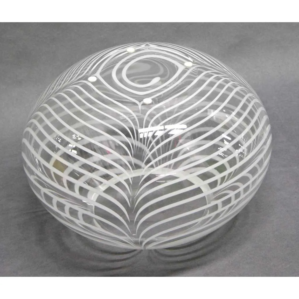Formia 1970s Modern Italian Crystal Murano Glass Bowl with White Swags