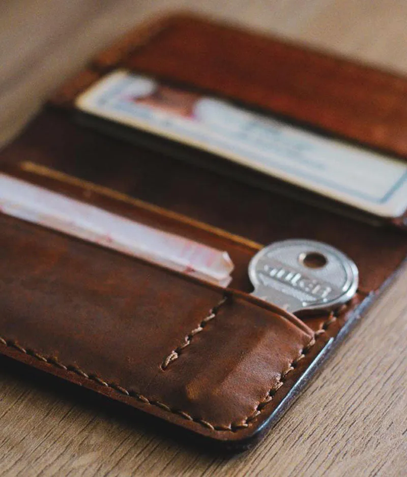 Front Pocket Wallet, Leather Handmade Brown Personalized
