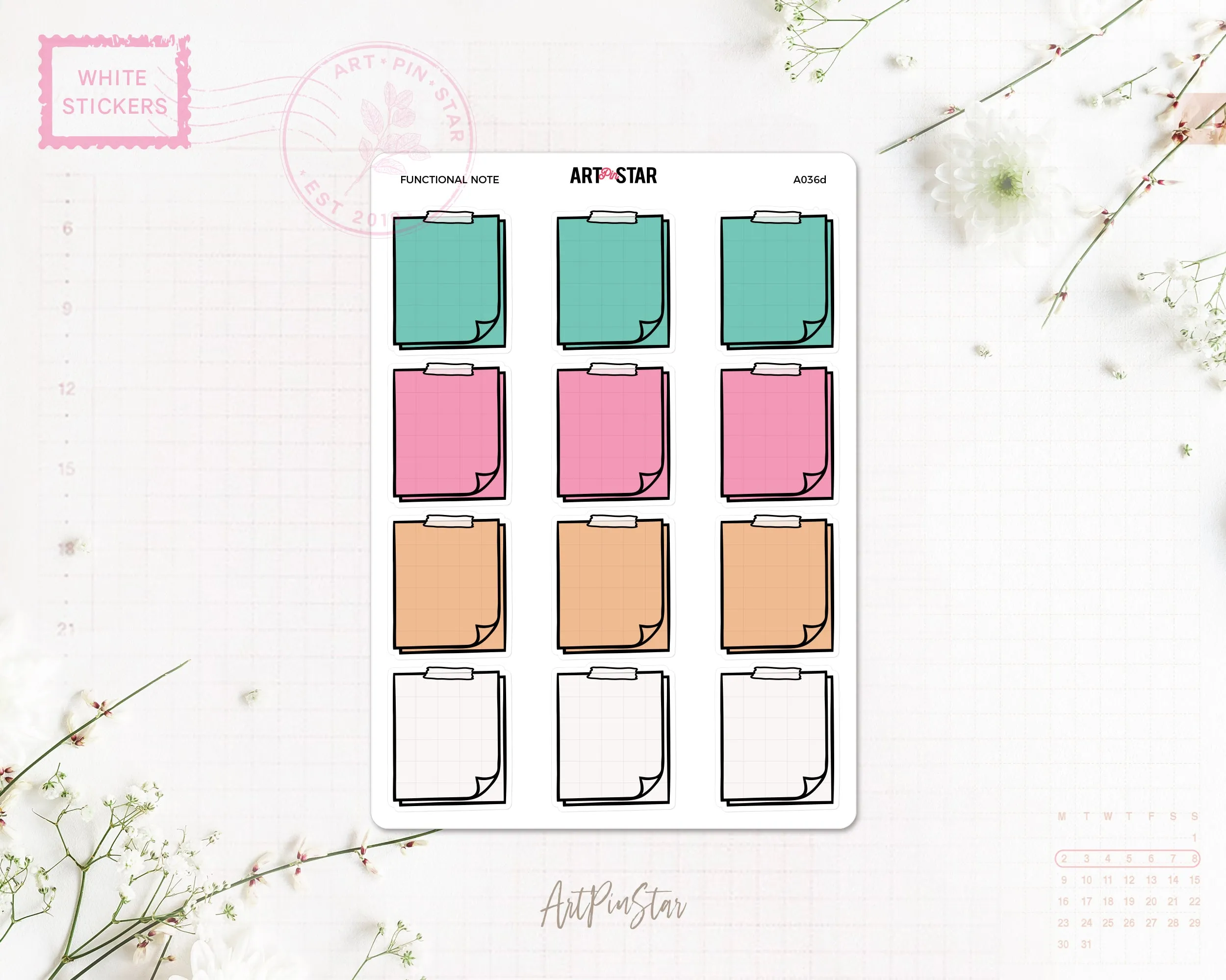 Functional Note White Stickers