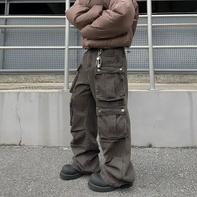 Functional Washed Cargo Jeans