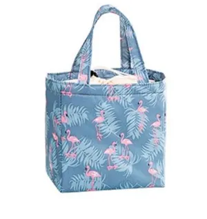 G06 Gray Flamingo Insulated Lunch Tote with Drawstring