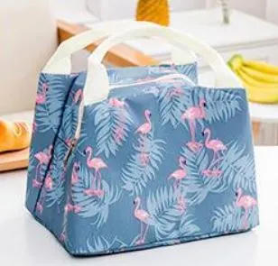 G100 Gray Flamingo Insulated Lunch Tote with Zipper Closure