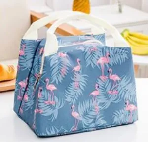 G100 Gray Flamingo Insulated Lunch Tote with Zipper Closure