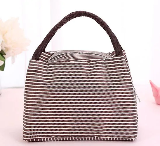 G163 Brown Stripes Insulated Lunch Tote